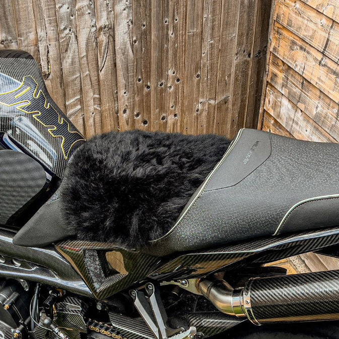 'NightRider' Black Sheepskin Motorcycle Seat Cover