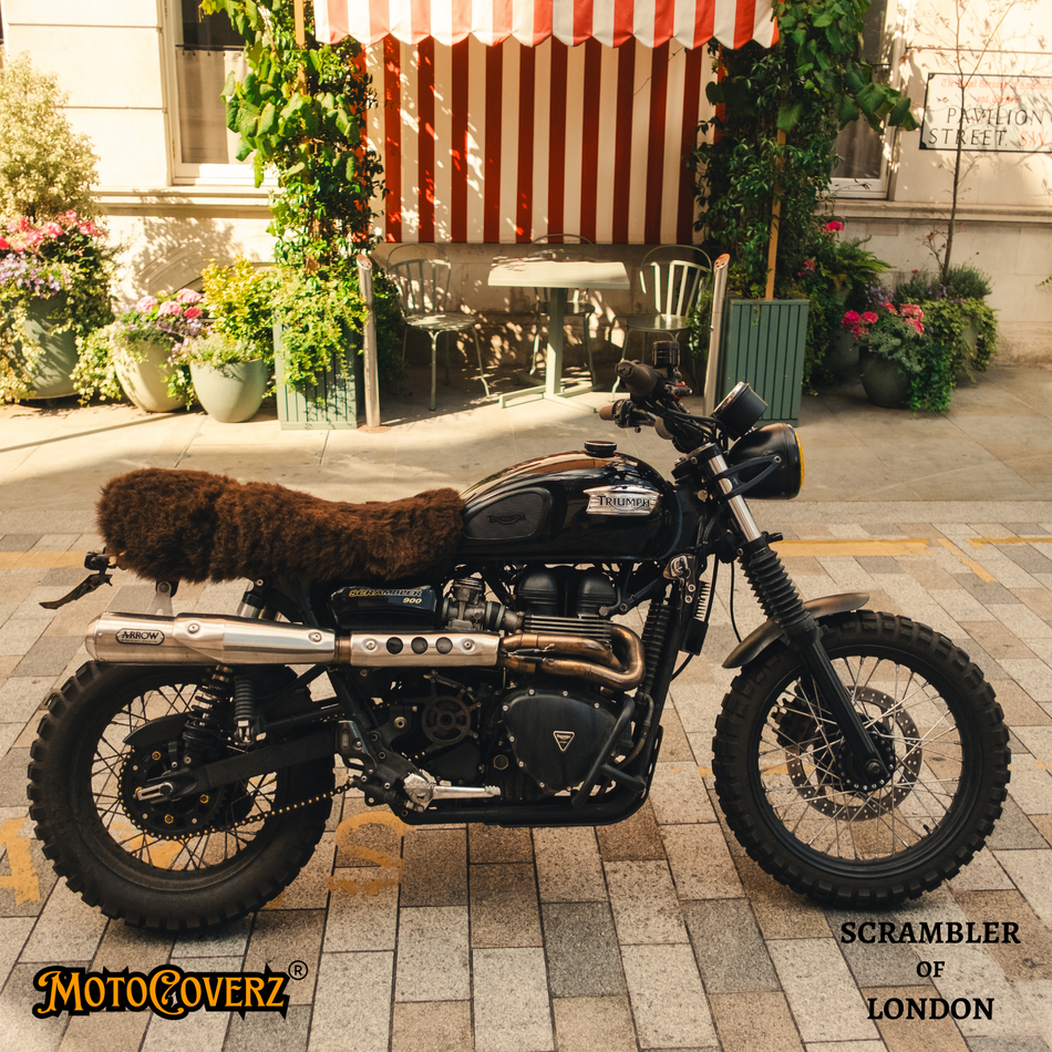 'The Scrambler of London' Sheepskin Seat Cover