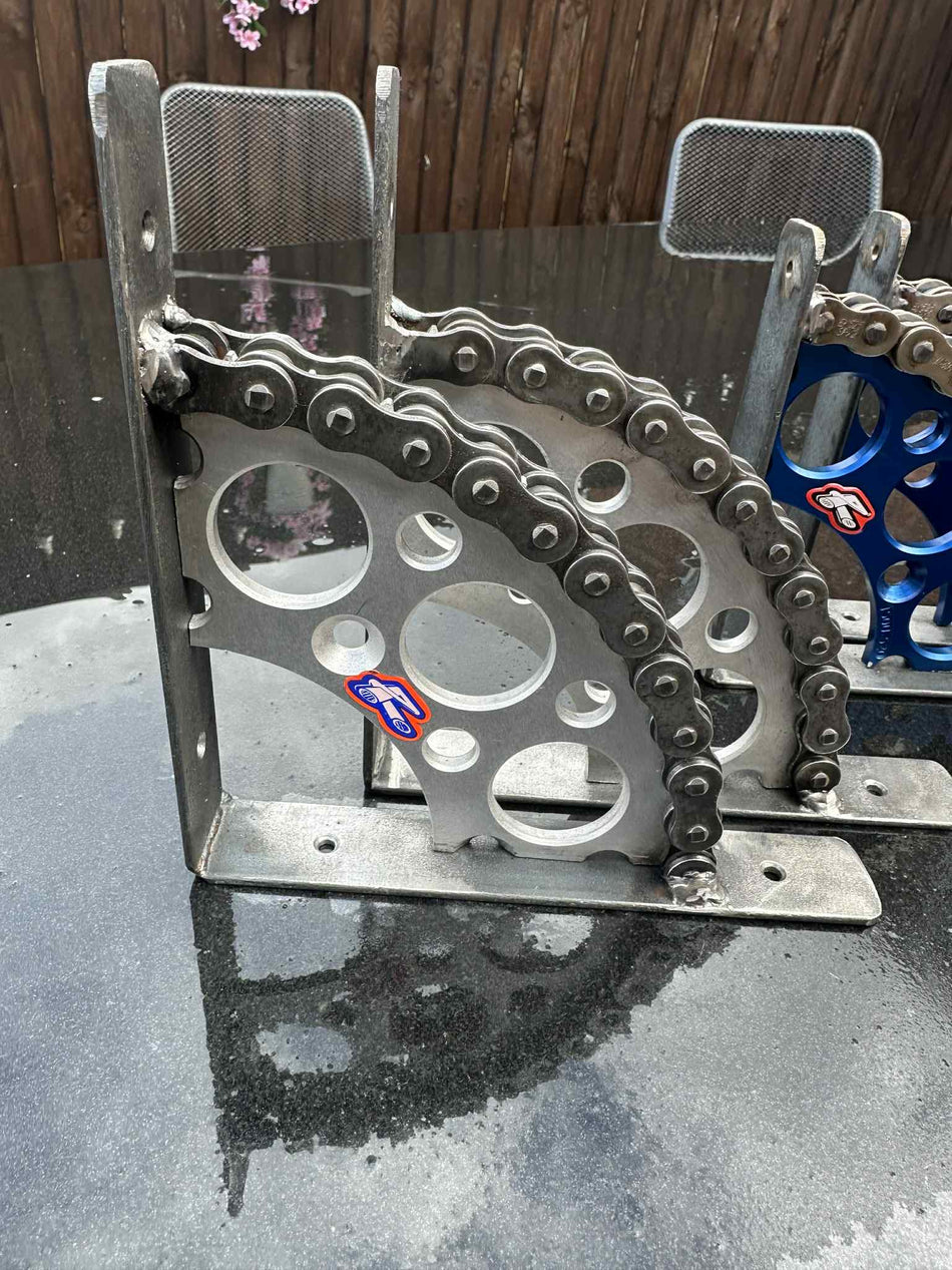 Handcrafted Motorcycle Chain & Sprocket Shelf Brackets